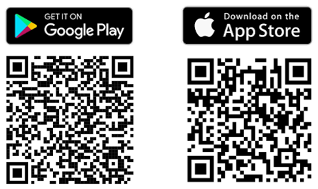 Image of 2 QR codes: The QR code on the left leads to the Enabling Work app on Google Play; the QR code on the right leads to the app in the App Store.